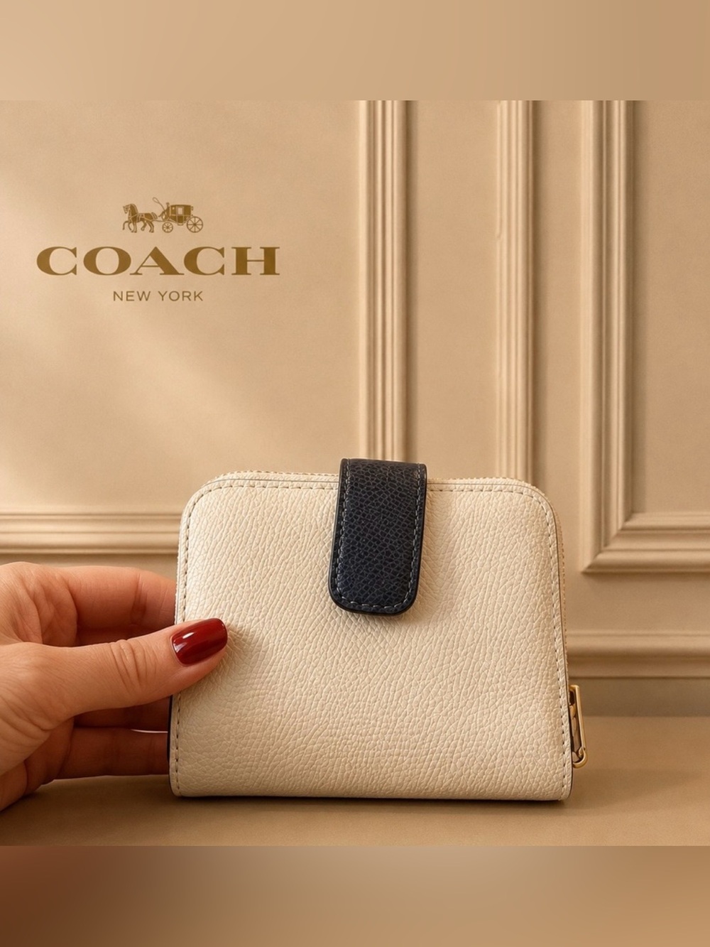 Coach Small Zip Around Wallet Colorblock Chalk Navy Leather ID Card Case - Picture 4 of 6